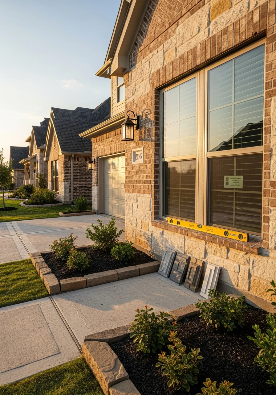 Professional service team member examining fine details of a high-end Sugar Land property.
