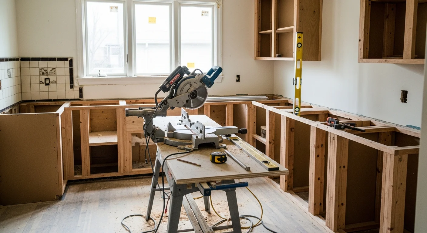Remodeled interior of a Craftsman bungalow in The Heights, Houston, showing an open kitchen layout with restored hardwood floors and updated cabinetry. A general contractor from Vivas Construction Services completed the full kitchen and structural renovation while preserving the home's original period details.